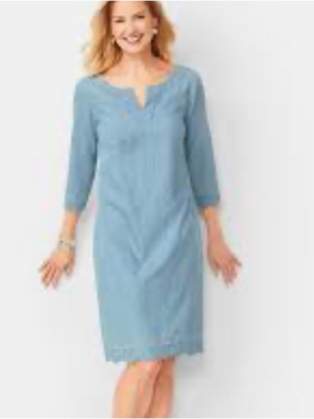 New Denim Shift Dress w/Scalloped Hem